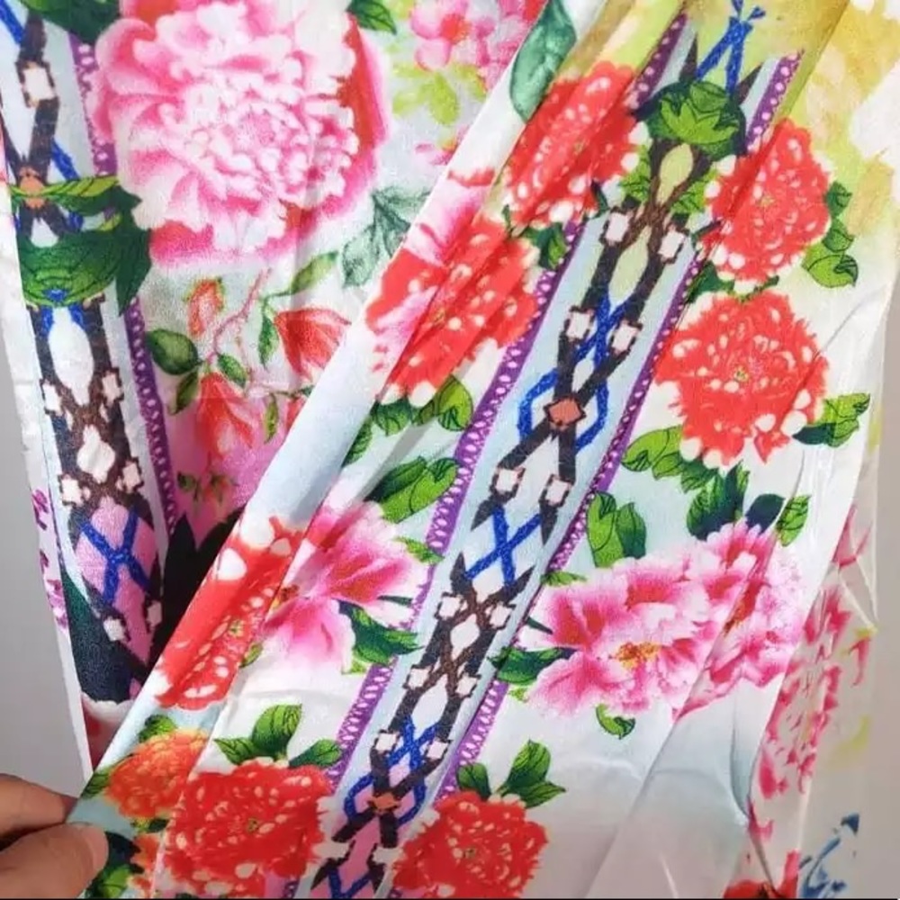 Island Of Peonies Luxury Maxi Sheath A Line Maxi Dress, Chiffon Floral Dress - Picture 8 of 15